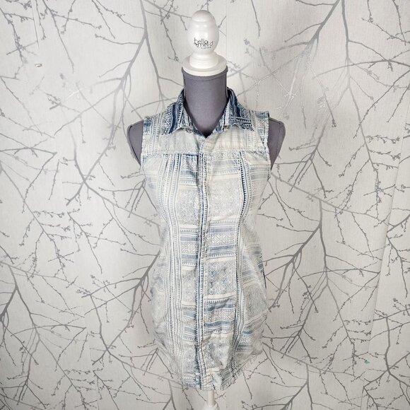 Hudson Light Wash Printed Cotton Stretch Snap Closure Collared Tank - Picture 1 of 7